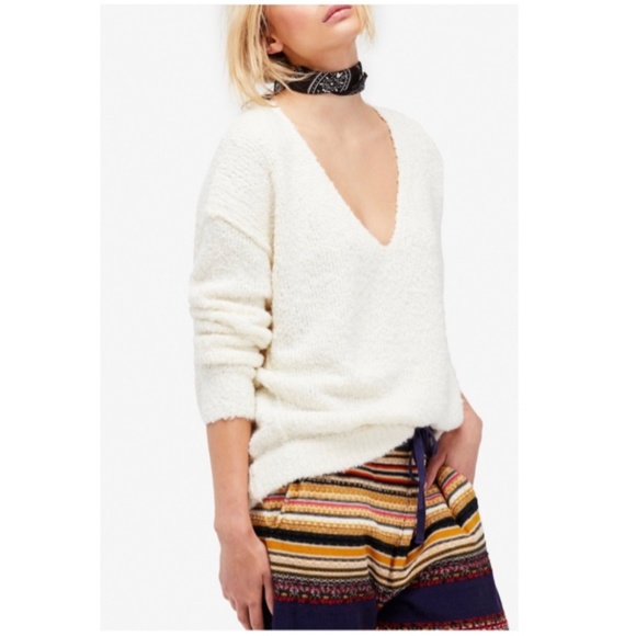 Free People Cream V-Neck Sweater - Picture 2 of 8